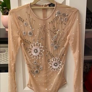 Topshop transparent long sleeve body with sparks